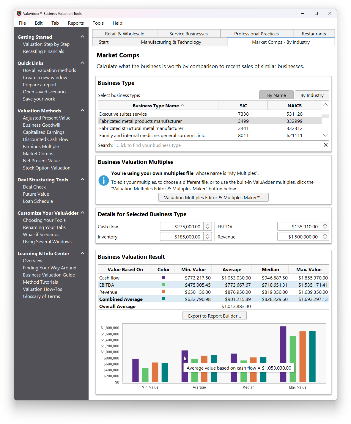 ValuAdder - market comparables to price your business Business Valuation Market Comps